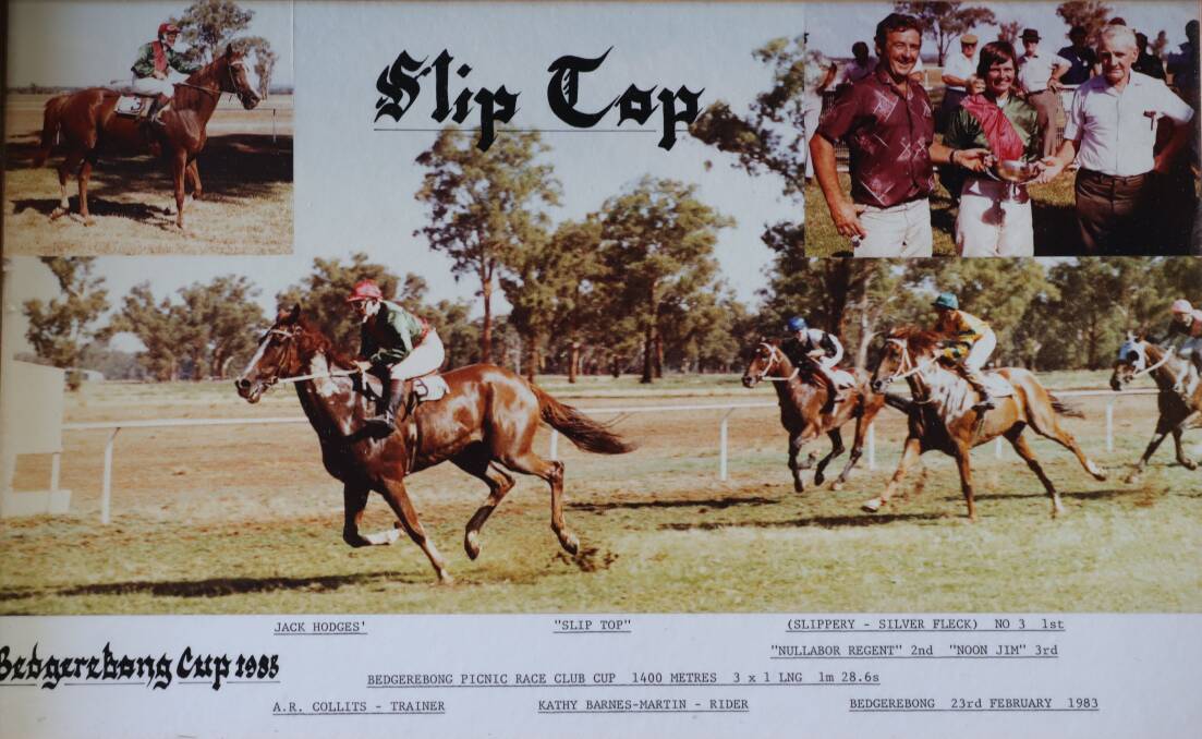 Top Racing: Ridden by Kathy Barnes-Martin, "Slip Top" was a well deserved winner in the 1983 Bedgerabong Picnic Race Club Cup. Photo: Supplied.