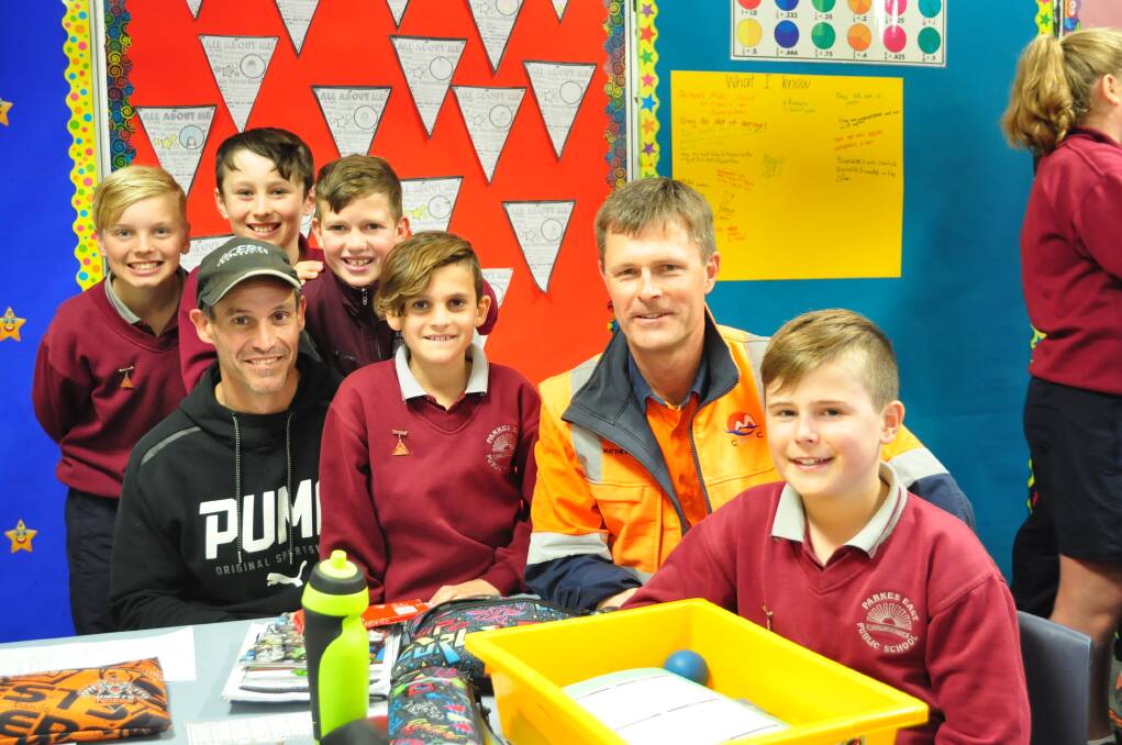 Classroom Catchup: Frasier Beaton, Alexander Chambers and Lochie Plummer, in class, with David and Danilo Porter, and Mat and Thomas Burkitt. Photo: Supplied.
