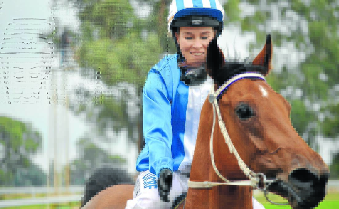 Riding High: Catherine Newcombe and Lake Lugarno return to scale at the Cowra Jockey Club meeting on Monday after combining to win the Class 2 Handicap (950m).
