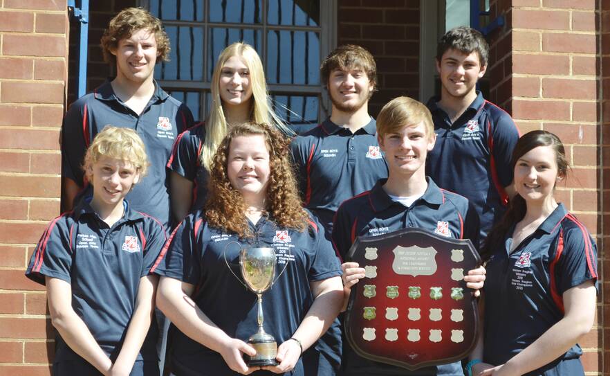 The NSW Combined High School champion squash players are, back from left - Campbell Earsman, Kristen Nightingale, Mitch Helm, Jordan Sloane; front - Kacey Nightingale, Shanna Nock, Jesse Brown and Ashleigh Tolhurst. Photo: Denis Howard 0914phsquash_0286.jpg


