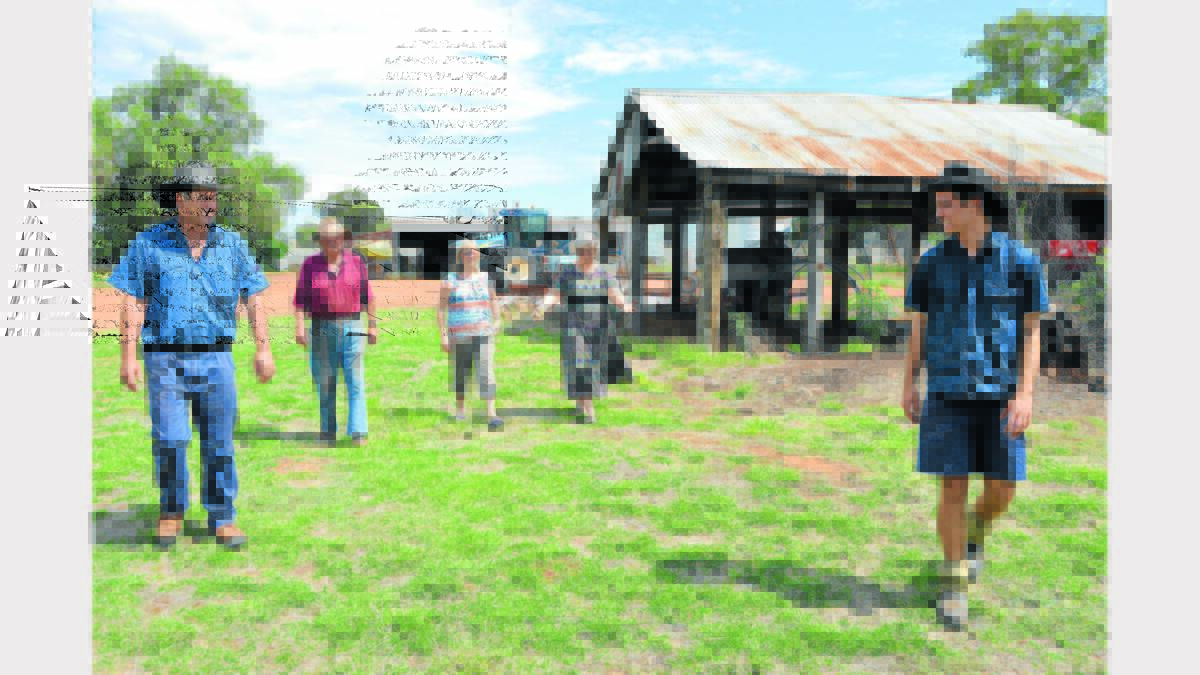Always lots to do and talk about on the farm at Swansea – left to right – Neil, Cliff, Alison, Helen and Hayden Westcott. Photo: Bill Jayet.