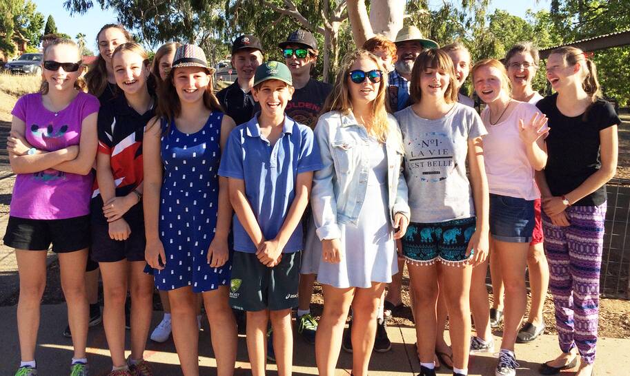 Teachers Jay Quince and Helen Vere, with Aurora students from Parkes and Condobolin - back row, Isabella Swaddling, Maddy Waller, Archie Lickess, Ethan Pay, Trefor Douglas, Mr Jay Quince, Jordyn Chapple, Mrs Helen Vere; front row, Alleyne Gaut, Alex Williams, Libby Hoyle, Tynan's Matthews, Georgia Goodrich, Vivian Tosetti, Julia Williams and Maddison Bland.   