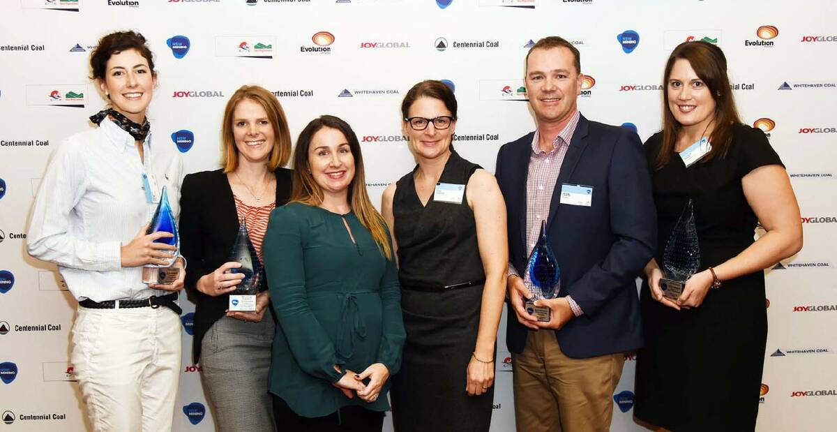 Esther is pictured (right) with the other winners at the presentation dinner.  
Also pictured is Stefanie Loader (third from right, Northparkes Mines Managing Director) in her capacity as NSW Minerals Council Chair.