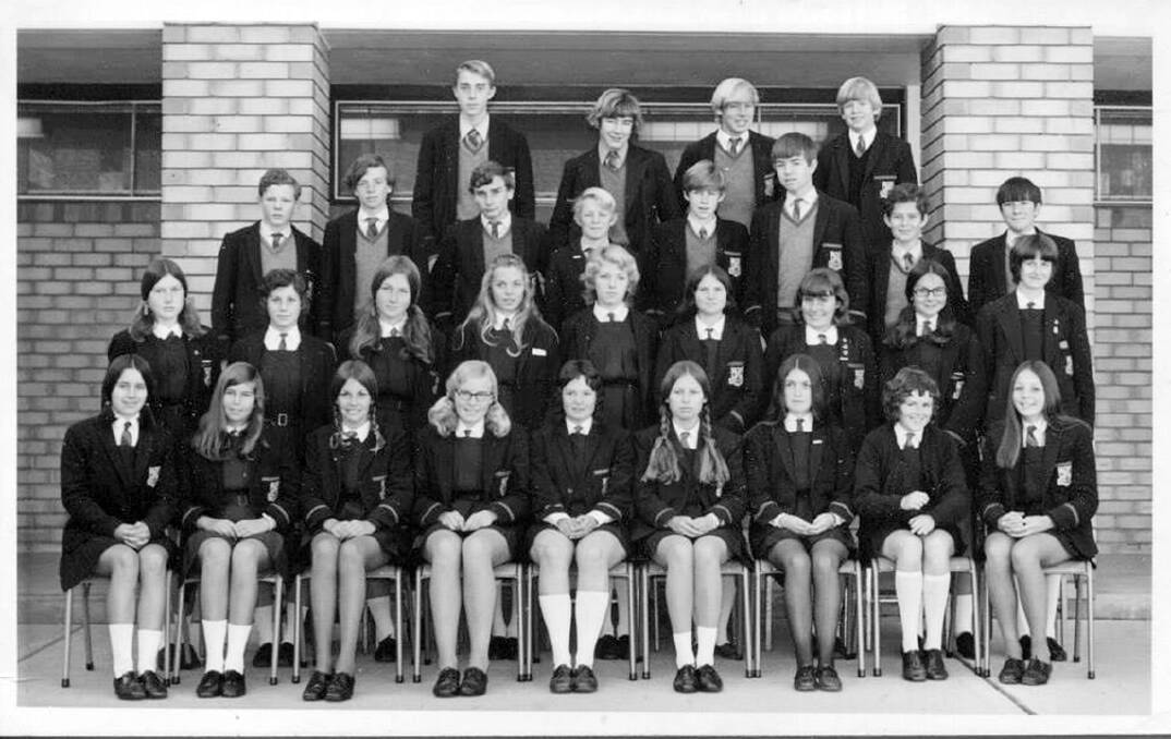 Pictured are the students of the Third Form class at Parkes High School in 1971. They are (as recalled by one of the students): back, Richard Westcott, Paul Cook, John Munday, Ian Simpson; second back, Phillip Allen, Geoff Webb, Ian Patton, Mark Mann, David McFall, Colin Dibdin, Donald Gill; second front, Sue Ward, Barbara Henschel, Jenny Boswell, Narelle Wild, Ellie Whiteman, Leonie Boehm, Megan White, Jill Hockey (deceased), Patricia Hutton; front, Linda Pope, Barbara Reilly, Jenny Riley, Karen Schulz, Wendy Phillips, Una Grant, Bev Drabsch, Belinda Thomas, Lyn Andrews. 