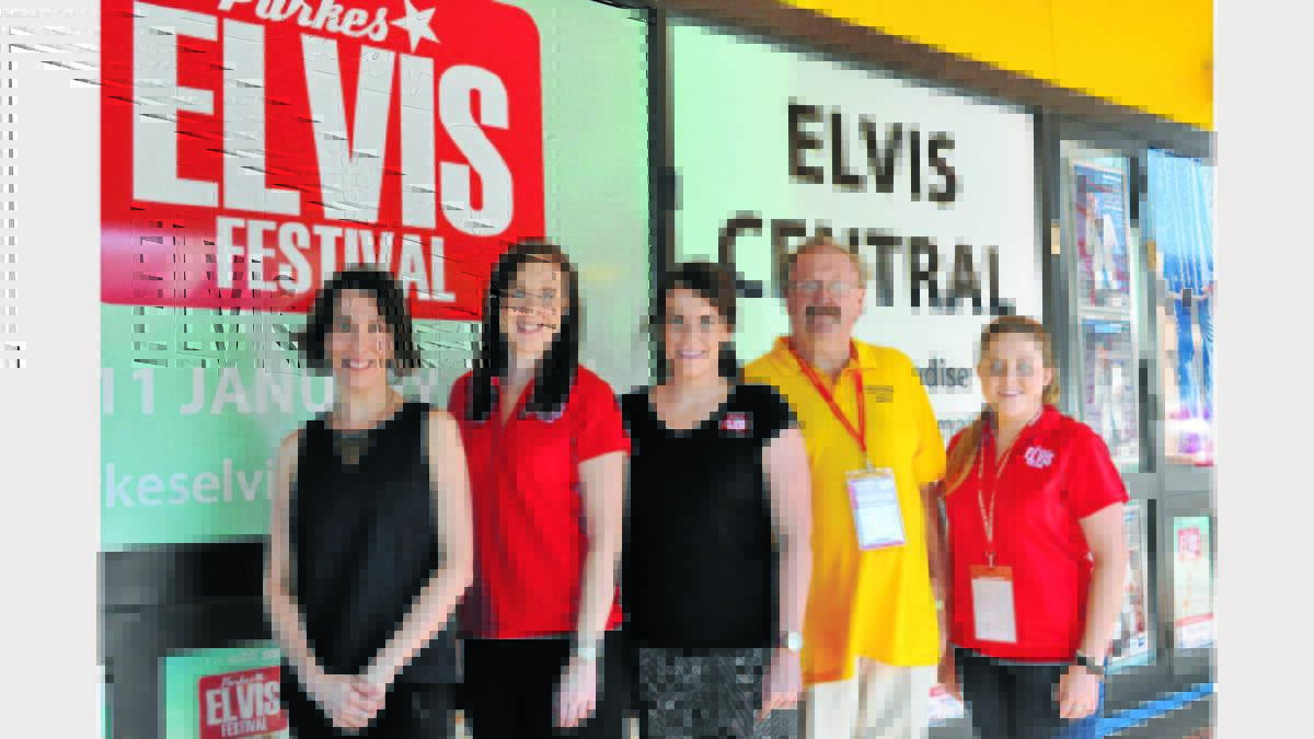 Elvis Festival Director, Emily Mann (front) with other locals who have a big part in the Elvis Festival - Beth Link (Acting Parkes Touristm Manager), Elise Spedding (Event Co-ordinator), Phillip Betts (volunteer and vice-president, Elvis  Revival Committee), and Ella Miller (Elvis Central). Photo: Roel ten Cate
