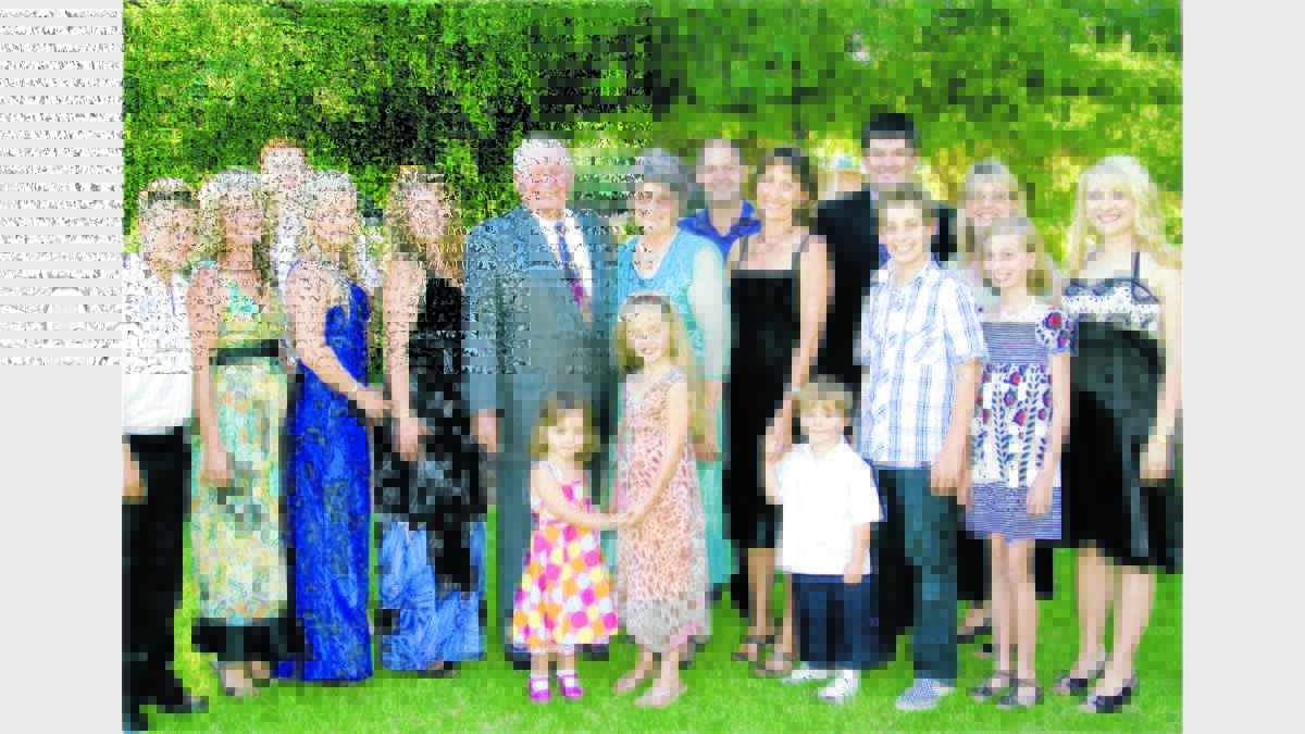 This lovely family picture was taken at the 50th wedding anniversary of Cliff and Helen Westcott – (left to right) Jackson Smith, Carolyn (nee Westcott) Smith, Matthew, Ashleigh and Carly Smith, Cliff and Helen Westcott, Danii, Georgia, Gabe, Tony and Lorraine (nee Westcott) Goodrick, Neil, Hayden, Alison, Rachael and Jessica Westcott. 