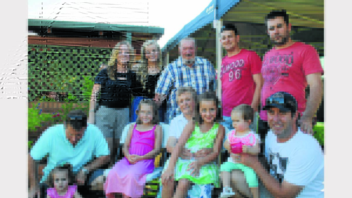 Eric is pictured with his six grandchildren and four great grandchildren - back: Becky, Elly, Eric and Nathan Miles, Mitchell Roylance; front: Justin, Georgie and Macey Roylance, Colleen Miles and Eliza, Luka and Jonathon Roylance.