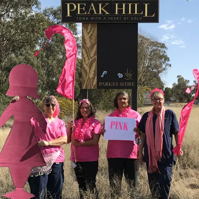AWARENESS: Louise OLeary, Rae Gould, Pam Keed and Michelle Sellers donning pink for their breast cancer awareness month. Photo: PARKES CHAMPION-POST
