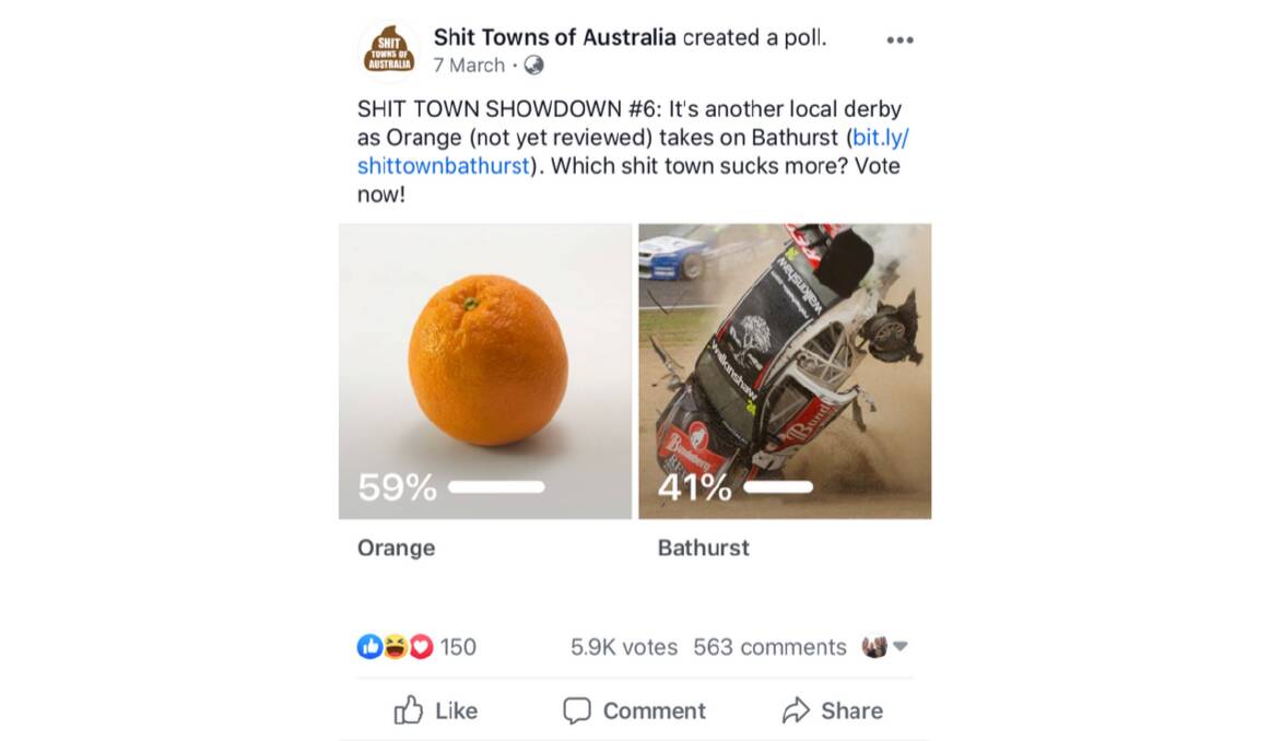 VOTES: On March 7, 5900 people voted on which was the more sh*t town out of Orange and Bathurst. Orange won with 59 per cent of the vote.