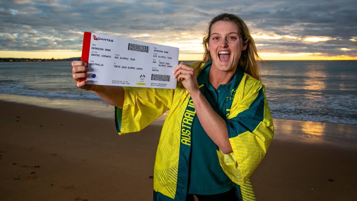 JUST THE TICKET: Narrabeen's Georgie Rowe spoke to the Northern Beaches Review at Collaroy Beach just before she flew out to the Tokyo Olympics. Picture: Geoff Jones