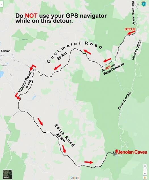 HOW TO GET THERE: Directions for motorists travelling to Jenolan Caves due to some ongoing road closures. Image: JENOLAN CAVES
