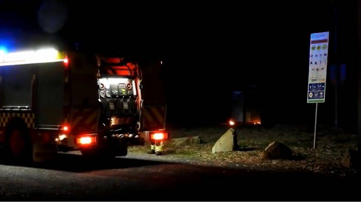 OVERNIGHT BLAZE: Firefighters and police were called to an early morning blaze near the Parkes railway line. Photo: NEWSCWTV