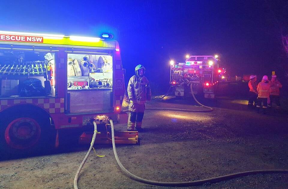 BLAZE: A shed was partially destroyed following an early morning fire at a property off the Newell Highway on Saturday. Photo: FRNSW PARKES