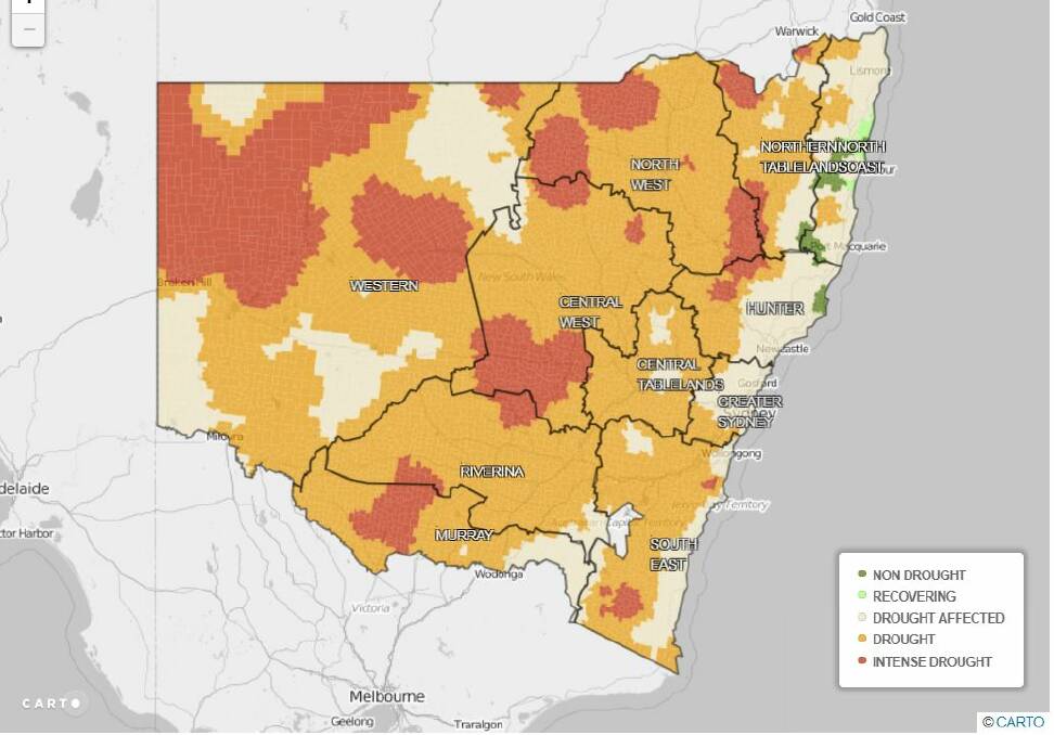 DRY TIMES: Combined Drought Indicator map. Image: NSW DEPARTMENT OF PRIMARY INDUSTRIES 