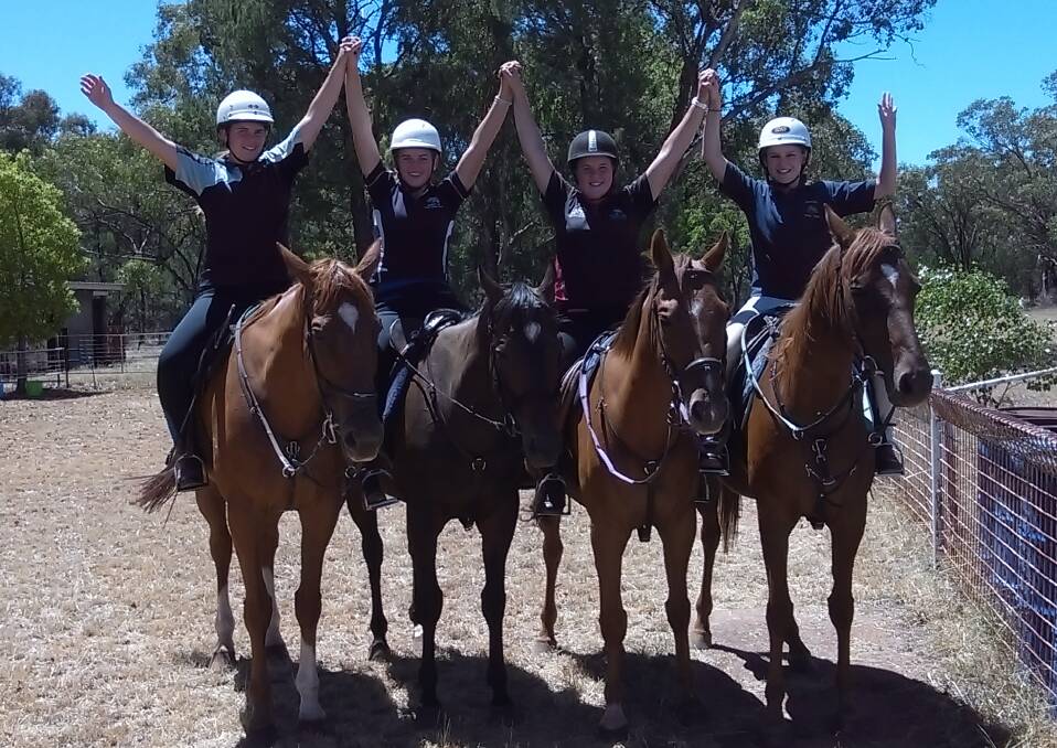 Ride On: Tiarne Rusten on Red, Laura Rusten on Lonny, Jorja Rusten on Shadow and Phoebe Wright on Belle. Zone 11 Regional School for Combined Training at the Trundle Racecourse coming up.