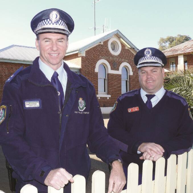 2008: Chief Inspector Dave Cooper (right) with then Lachlan Area Police Commander Inspector David Driver when both officers started in their new roles in Parkes in 2008.