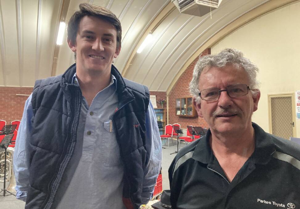 WELCOME: New resident to Parkes Sam Vail reached out to the Parkes Shire Concert Band the first week he moved to town. He's pictured with music director Duncan Clement at rehearsal. Photo: Submitted
