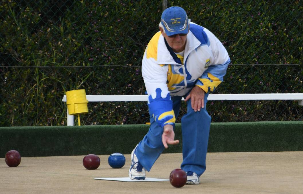 STEADY: Col Hayward bowls in the Parkes Men's Bowling Club semi final of the major singles earlier in the month. Photo: Jenny Kingham
