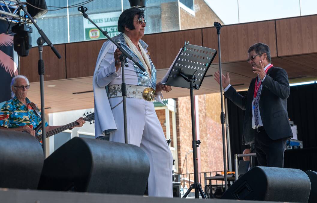 Almost 80-year-old Ian Harris from Kyabram, near Shepparton, who was the first Elvis gospel singer at the Parkes Elvis Festival Gospel Service in 2003 was honoured to perform on stage at the 30th anniversary of the festival. Picture by Steve Ostini 
