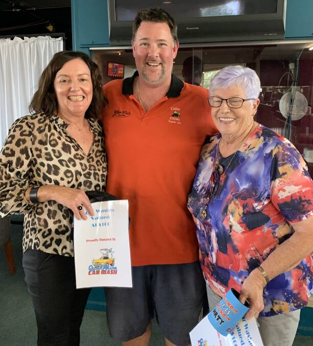 WINNERS ARE GRINNERS: Saturday winners Leone Stevenson and Lyn Davidson with very generous sponsor Ben McNaughton from Quickshine car wash. Photo: Submitted