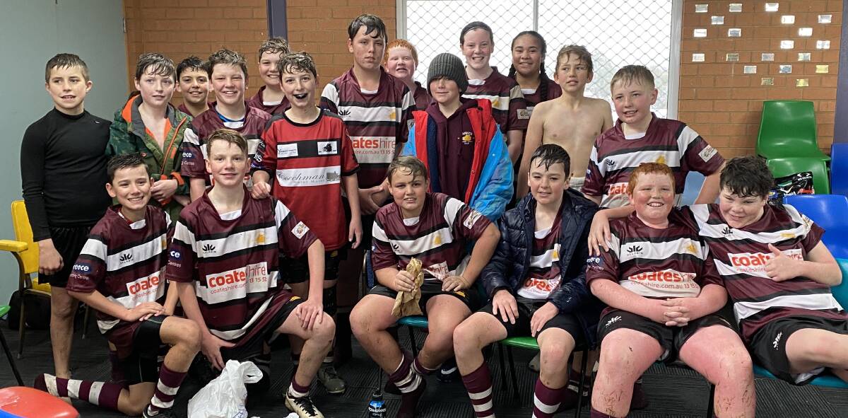 KEEN AS MUSTARD: The cold, wet conditions didn't stop the Parkes under 12s from hitting the field, drawing 7-all with Wellington. Photo: Submitted