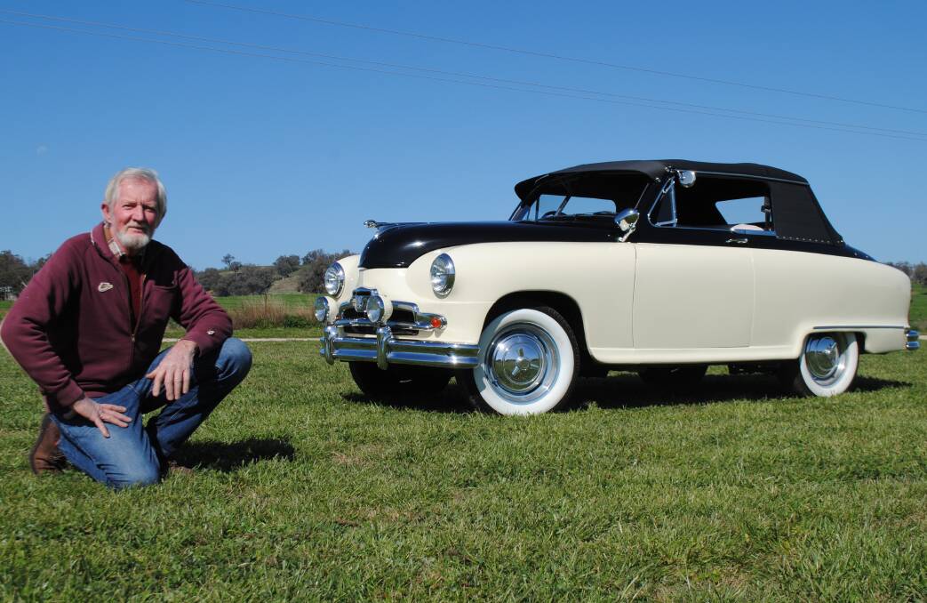 PRIDE AND JOY: Bob Potter and his customised 1954 Standard Vanguard Spacemaster that he originally found in a paddock. Photo: Supplied.