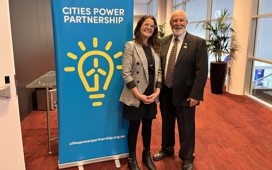 LEADER: Director of the Cities Power Partnership Dr Portia Odell with Mayor Ken Keith OAM at the Australian Local Government Association National General Assembly in Canberra on Tuesday. Photo: SUPPLIED
