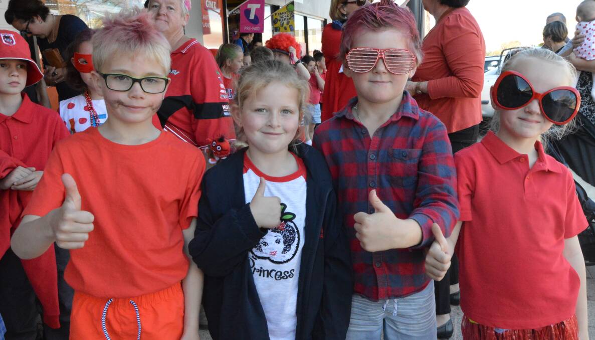 2018: Parkes Public School students Tyson Gustowski, Zahlee Terrill, Bradley Chambers-Lewis and Anabelle Cottier at last year's Reading Day. Photo: Christine Little