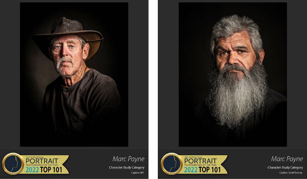 GREAT CHARACTER: Marc Payne's portraits of William (Bill) Bourke and Scott Sauce Towney were named in the Top 101 in the International Portrait Photographer of the Year. Photos: SUPPLIED