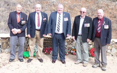 Vietnam veterans Graham Cooke, Geoff Boland, Paul Thomas, Bernie Colemen and Alf Munn paid their respects at the Vietnam Memorial last Saturday. 