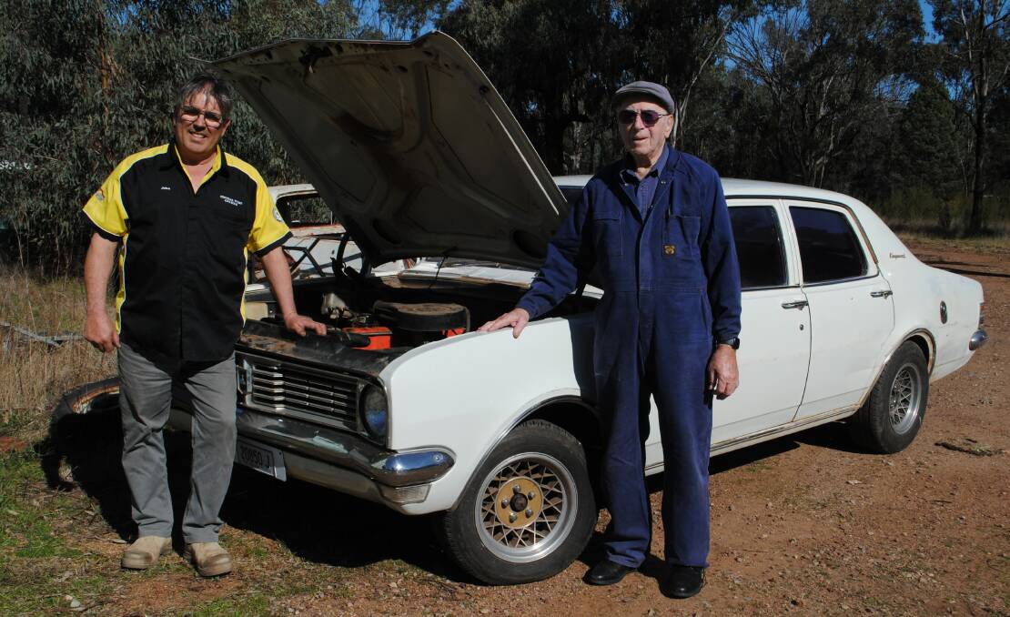 MAN BEHIND THE INSPECTION: John Hutty came across Norm Finch and discovered he did the pre-delivery inspection on his HT Holden more than 50 years ago. Photo: Jeff McClurg
