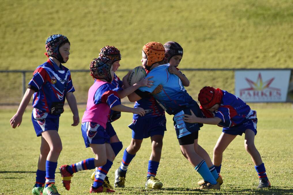 Great Game: Parkes' under 9s players in action last month during a home match against Red Bend Catholic College. Photo: Jenny Kingham.