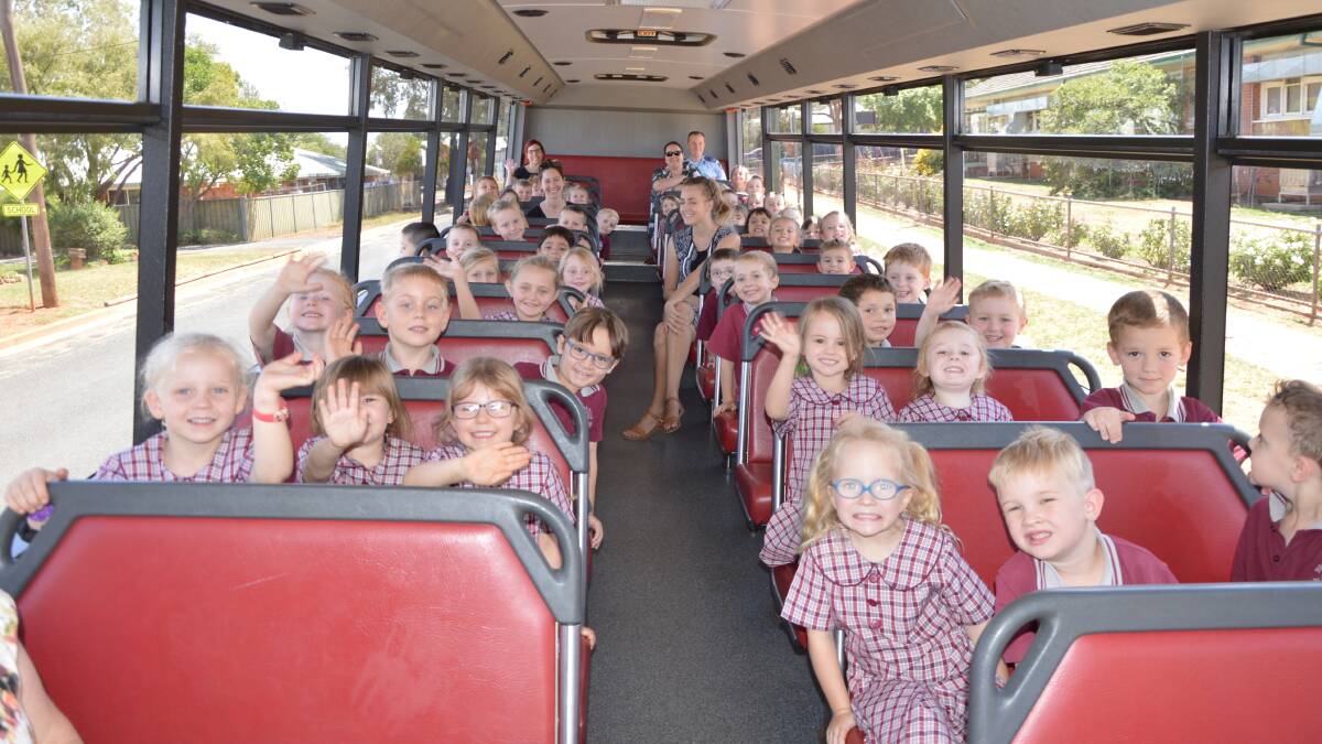 BUS SAFETY IS BACK: Here are last year's Parkes East Public School kinder students learning about bus safety during February and had the opportunity to be on a bus. Photo: Barbara Reeves