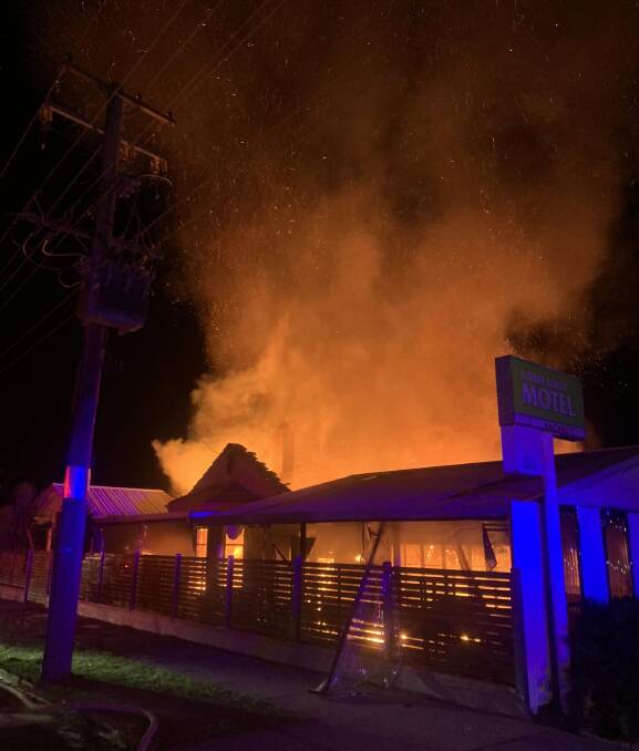 Parkes Fire and Rescue NSW firefighters were called to the fully-alight former restaurant and cafe in Court Street at 3.13am Wednesday. Picture by Parkes Fire and Rescue NSW