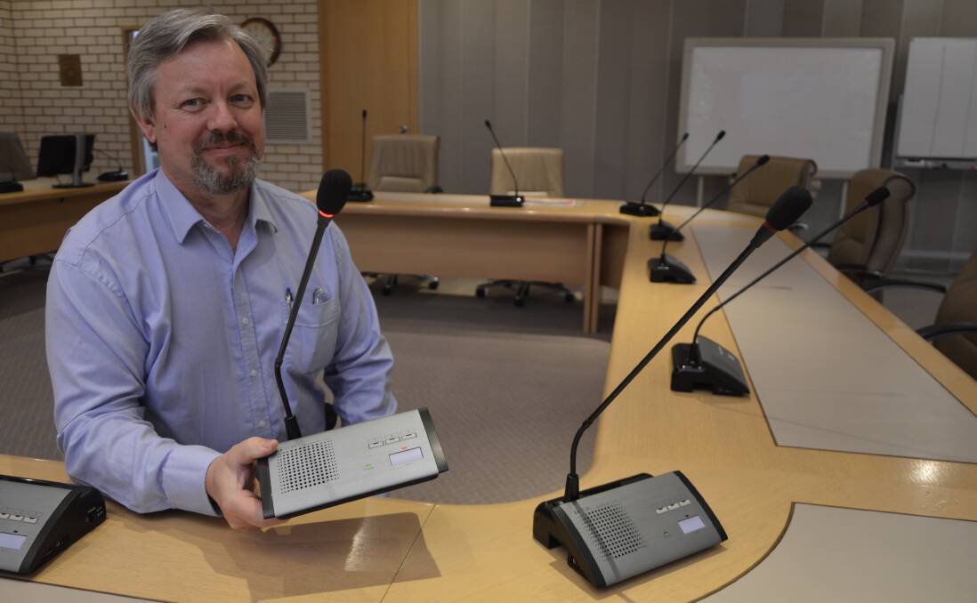 RECORDING: Parkes Shire Council's IT project officer James Hamilton-Vaughan helped to install the new audio recording system in the Council Chambers and committee room. Photo: Christine Little