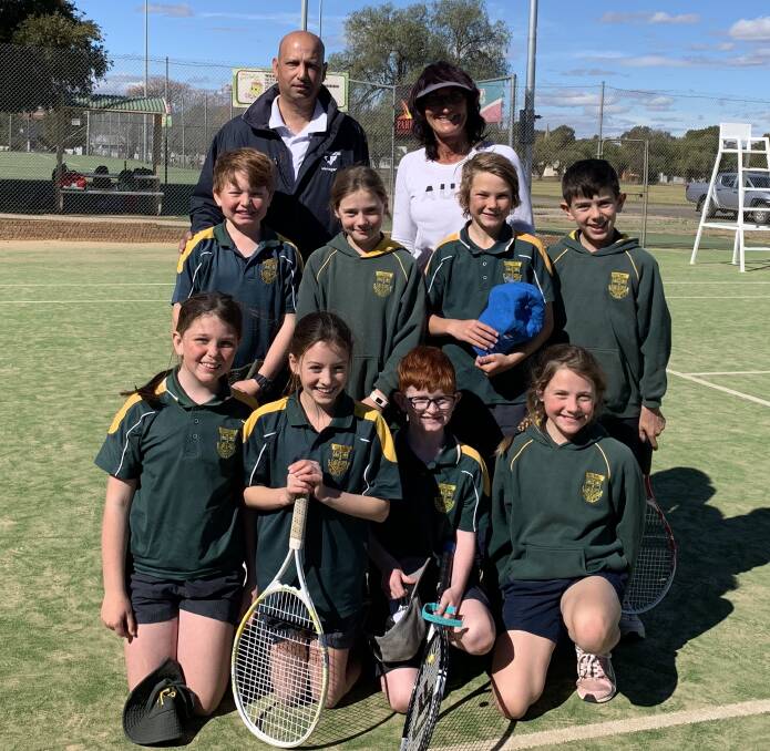 Holy Family Volleys: Back - Mr Andrew Berger and Helen Magill. Middle -Zavier Jones, Ashley Terry, Hayden Arndell, Sam Morgan. Front - Addie Summerhayes, Poppy Fisher, Declan Quade, Hannah Terry. Photo: Submitted