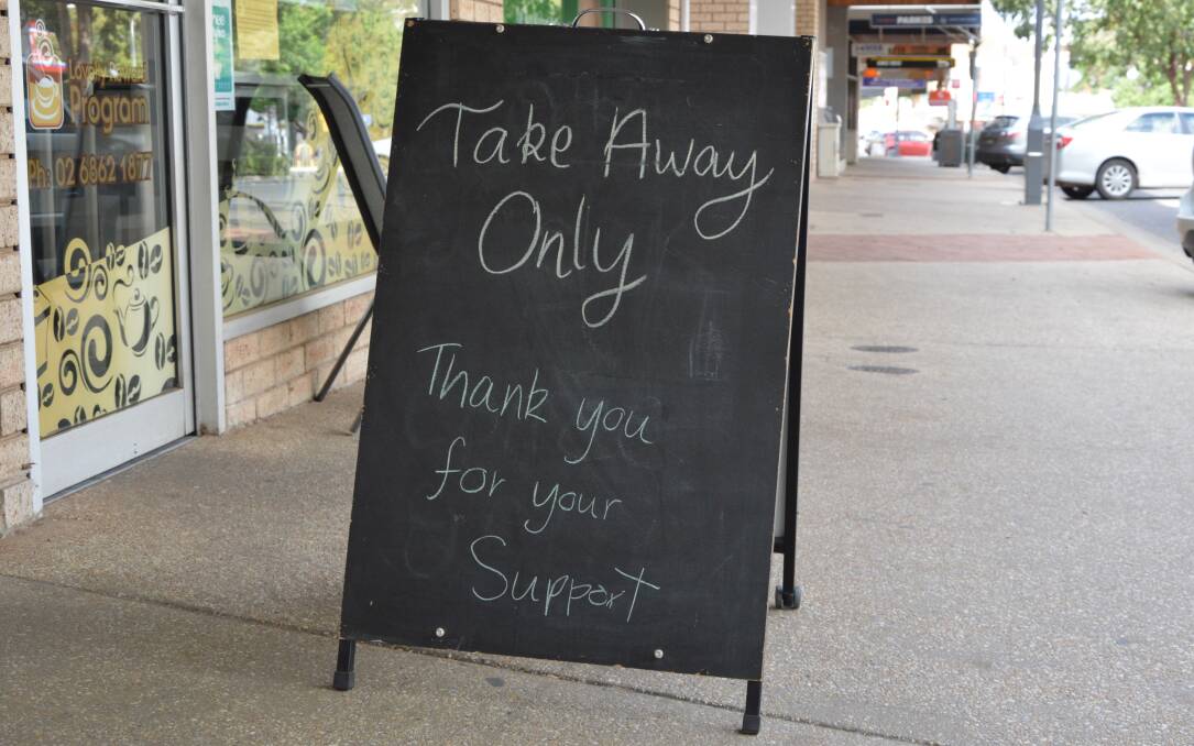 TAKEAWAY ONLY: The nation-wide closure of licensed premises was extended to include dining-in at cafes and restaurants, allowing for only takeaway meals, which customers can do at the Parkes Coffee Pot.