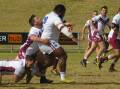 BARNSTORMING: Powerful Parkes prop Tikoko Noke scored a pair of tries and was near impossible to bring down in Parkes' win over Wellington. Photo: Parkes Spacemen Rugby League Facebook page