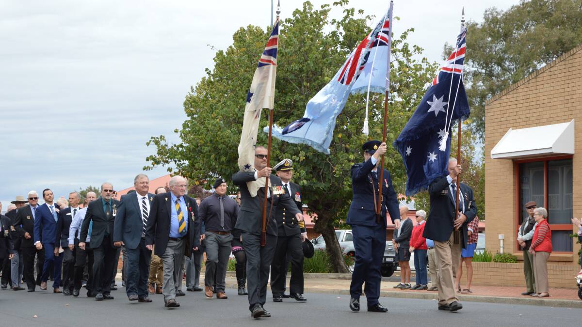 MARCH: Local and visiting veterans who took part in last year's march in Welcome Street and Clarinda Street on Anzac Day. Photo: Christine Little
