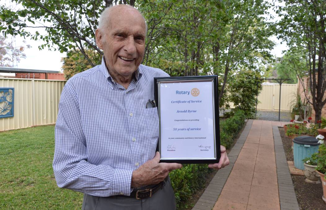 HALF A CENTURY: 88-year-old Arnold Byrne of Parkes never thought he would still be with the Parkes Rotary Club 50 years later. Photo: Christine Little
