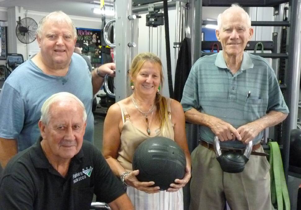 PUTTING THEIR BEST FOOT FORWARD: Parkes RSL Plodders, back, Paul Thomas, Sue Griffey and Keith MacRae; front Robert Brooke at a training session in the gym. Photo: Submitted