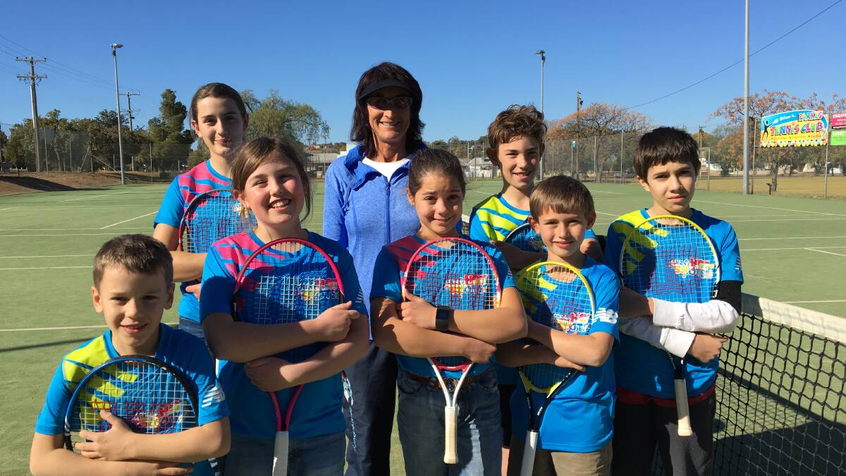 Great bunch: ANZHotShots home schooling group love their tennis. Back-Ella Butler, Jacob Border, Cian Murray. Front- Curdie Butler, Annabelle Border, Claire Butler, Angus Border.