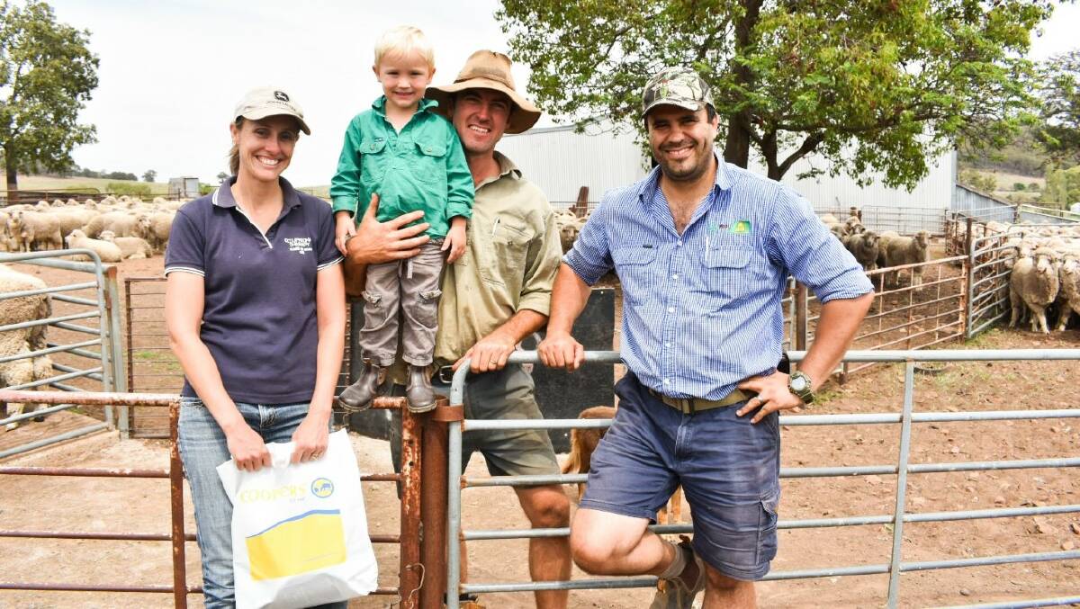 GREAT DAY OUT: Sarah, Robert and young Tristan Watt who had a great time showing their sheep last year. They are pictured with Jacques Cloete from Agriwest Peak Hill. Photo: Submitted