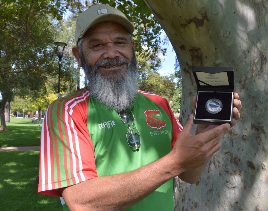 HUMBLED: Peak Hill Wiradjuri artist Scott "Sauce" Towney said he was very humbled when he heard his Emu in the Sky artwork was going to appear on a $1 silver coin. Photo: Christine Little