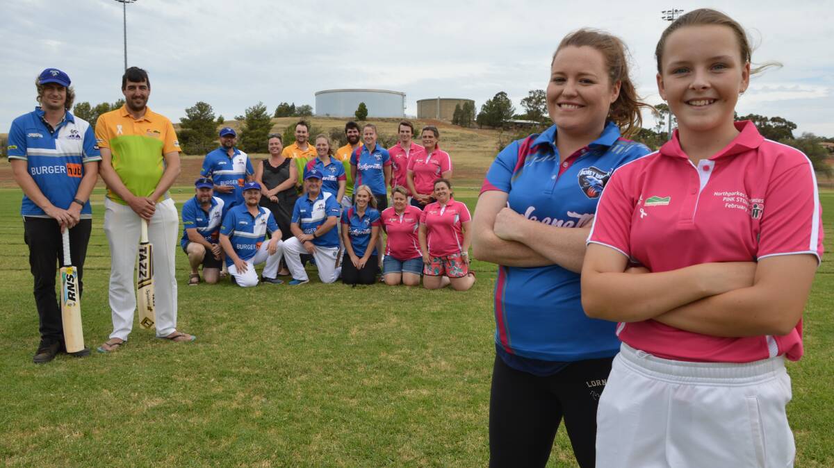 THE POWER OF PINK: Badgerettes captain Emily Murphy and Northparkes Crusherettes captain Maddy Spence (both right), Honey Badgers player Malcolm Bruce and Northparkes Crushers captain Dylan Morgan (both left), and their teams are ready to go head to head this Saturday. Photo: Christine Little