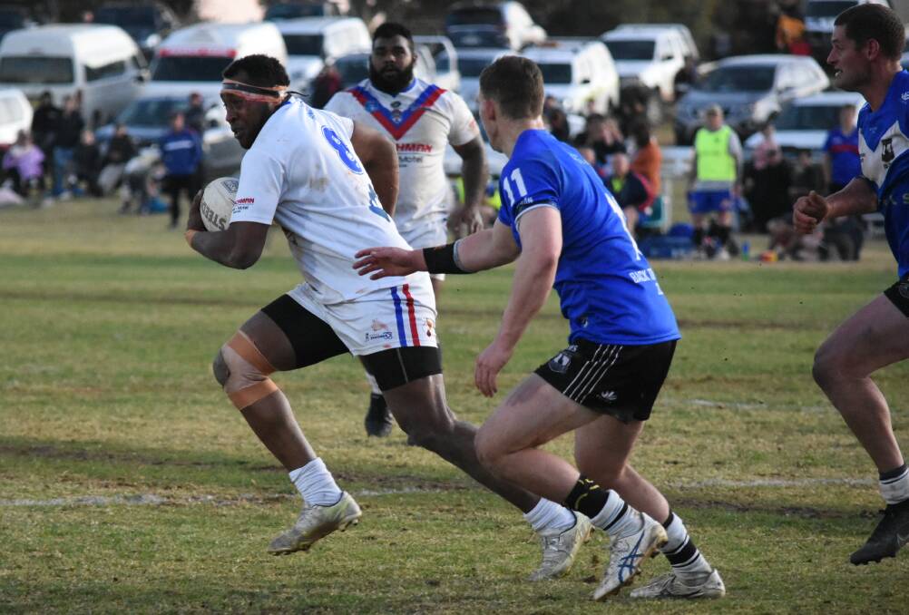 TWIN TOWN DERBY: Eroni Turaga and the Spacemen kept the pressure on Forbes right to the full time whistle in the Peter McDonald Cup. Photo: RENEE POWELL.