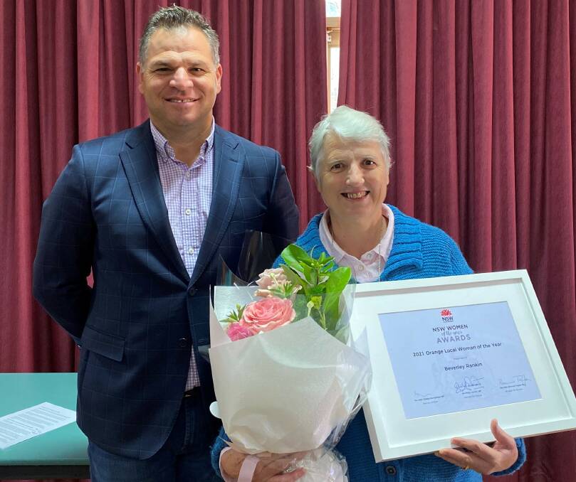 WELL DESERVED: Phil Donato with 2021 Orange electorate Woman of the Year Mrs Beverley Rankin from Orange. Photo: Submitted