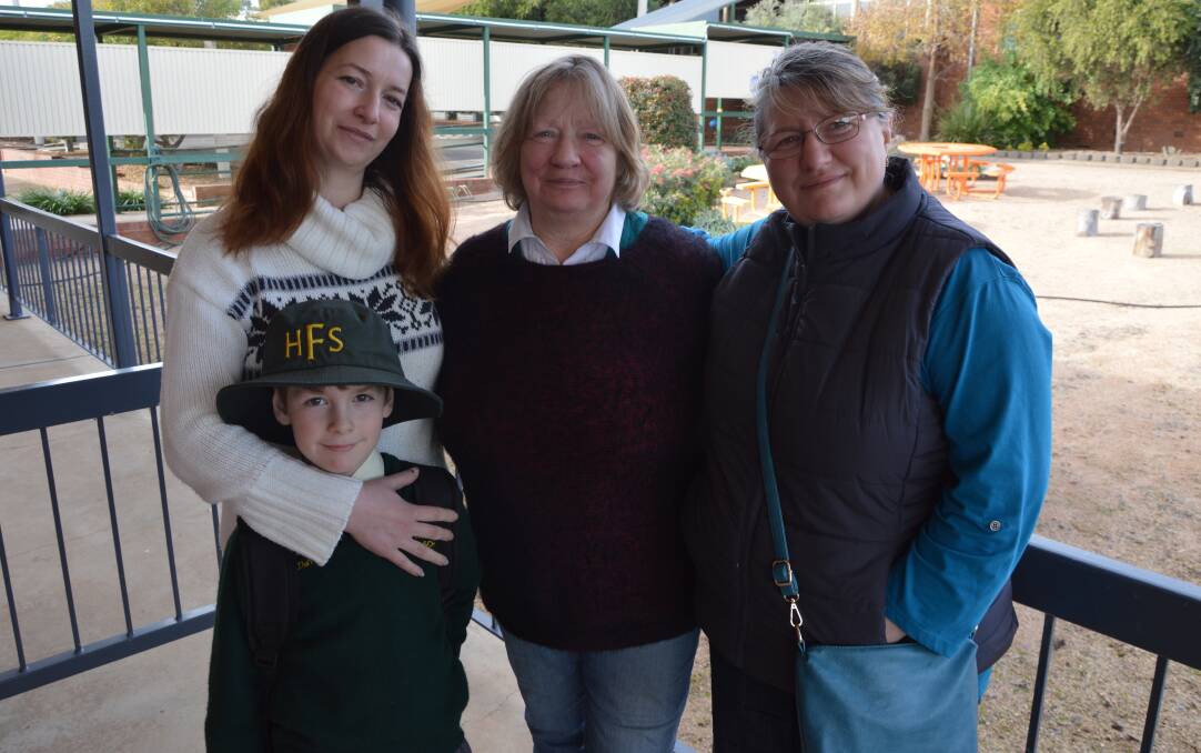GRATEFUL: Svetlana Volodkevych, her son Davyd Mamulashvili and her mother Nadiia Volodkevych from Ukraine and sister and daughter Oksana Smith from Parkes have thanked all who have helped them since their arrival in March. Photo: CHRISTINE LITTLE