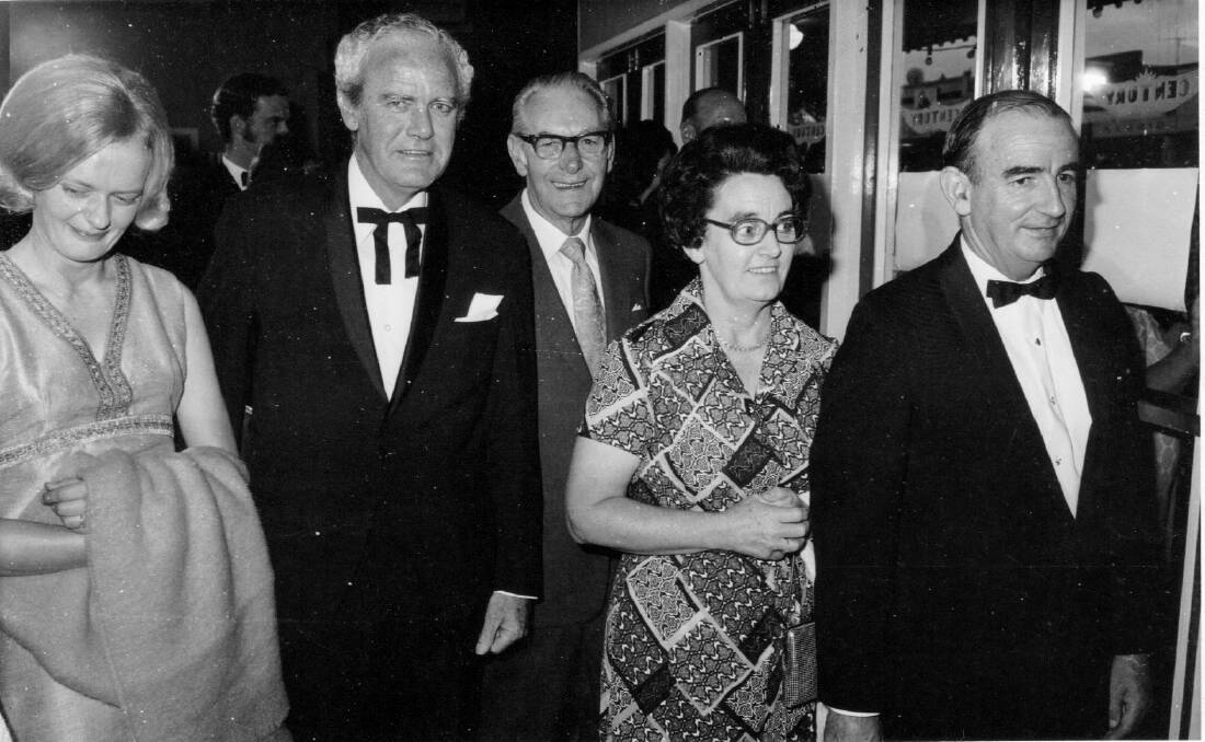RED CARPET: Kirsten and Bill Robinson, Les Young (Pam Nankivell's stepfather) and Mayoress and Mayor Phil and Jack Scoble attending the Premiere of Sunstruck in the early seventies. Photo: Submitted