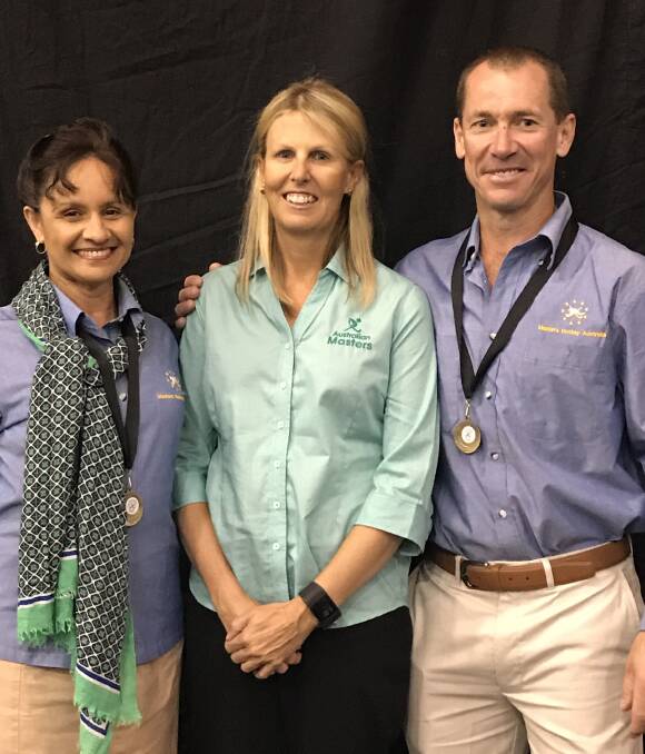 AUSSIE REPS: Sharon Dixon, Denise Gersbach and Matt Searl from Parkes at the 2017 Trans Tasman Masters Challenge championship dinner in New Zealand.
